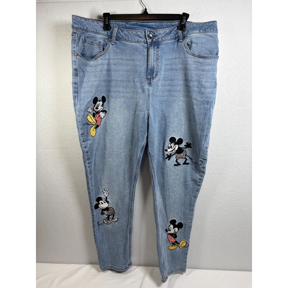Disney Mickey Mouse Jeans Women 18 Light Blue Cotton Embroidered Skinny Y2K Boho